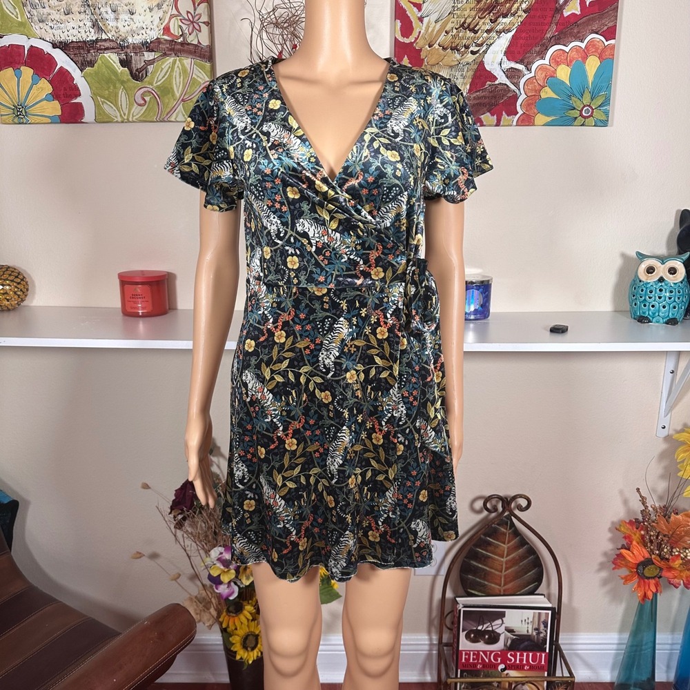 Urban Outfitters Tiger Floral Wrap Mini Dress Dark Academia Whimsigoth Jungle